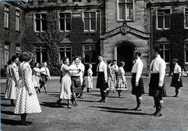 Photograph of a group set dancing, taken outside